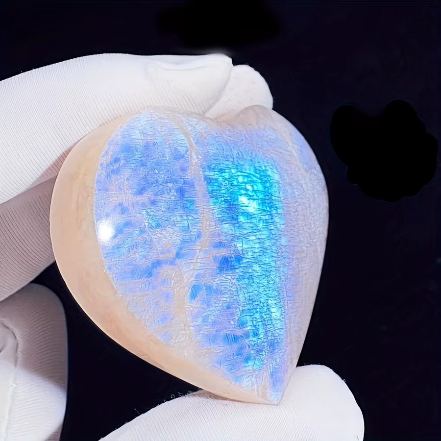CrystalHOLA Natürlicher blauer Mondstein Herz-Palmenstein in Blau und Multicolour, handpoliert mit schillernden Regenbogenfarben - Bild 5