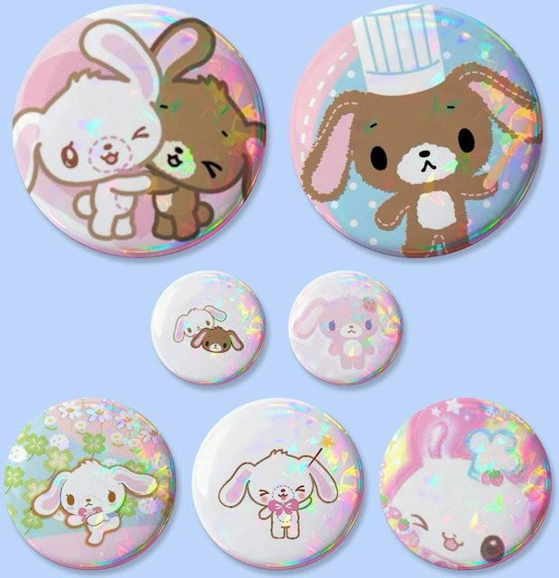 Kawaii Anime Sugarbunnies Runde Brosche aus Metall in Multicolour für Cosplay und Sammler, Durchmesser: 25 mm, 32 mm, 44 mm und 75 mm - Bild 1
