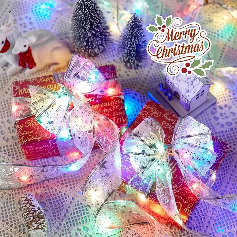 DUTRIEUX Weihnachtsbaumband-Lichterkette mit Satinschleife und RGB-Farben, Batteriebetrieben, Multicolour - Bild 2