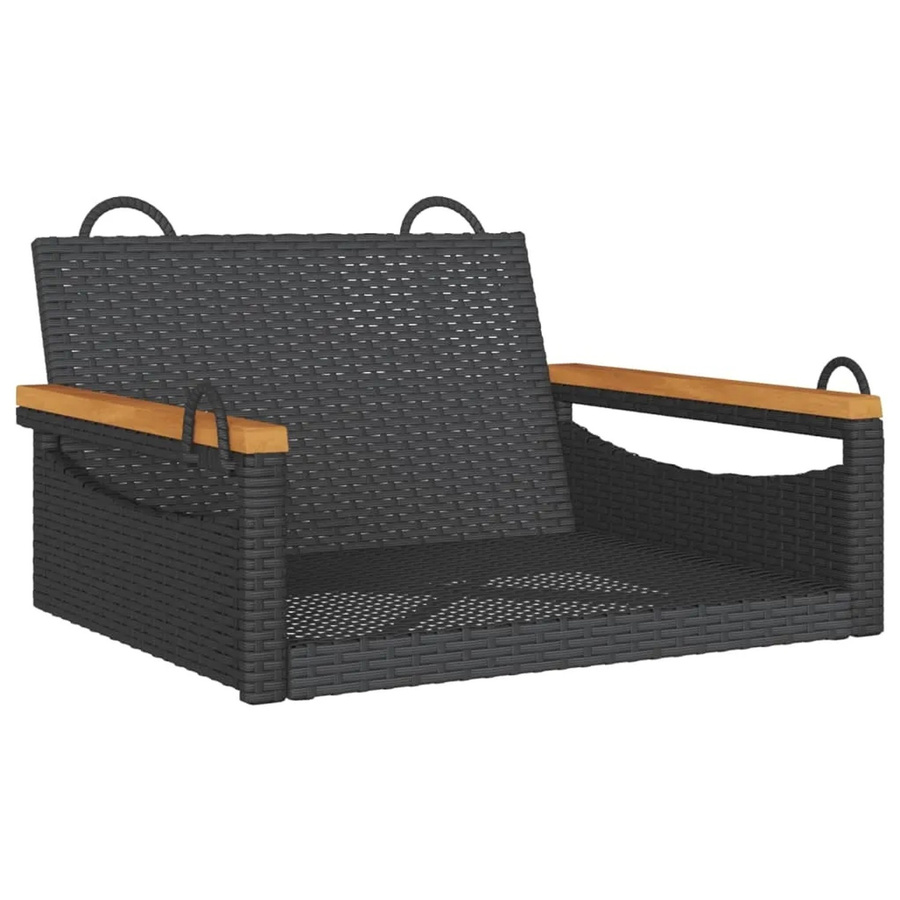 furnicato Hängesessel Schwarz aus PE-Rattan mit Metallrahmen B/T/H: 63 x 62 x 40 cm - Bild 2
