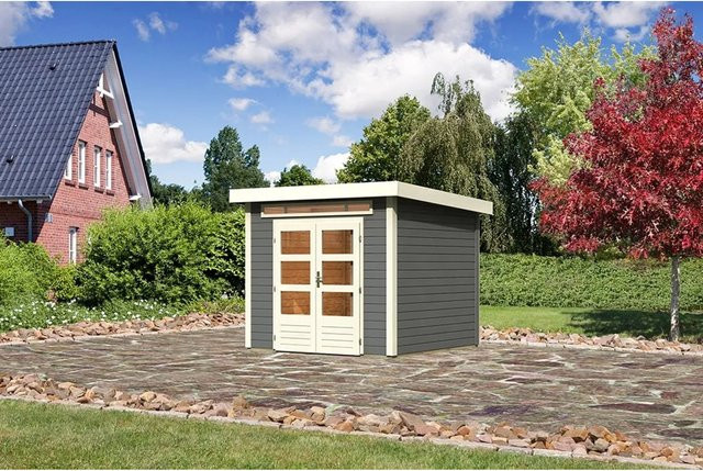 Karibu Holz-Gartenhaus Kumla mit Pultdach in Terragrau, B/T: 240 x 240 cm - Bild 1