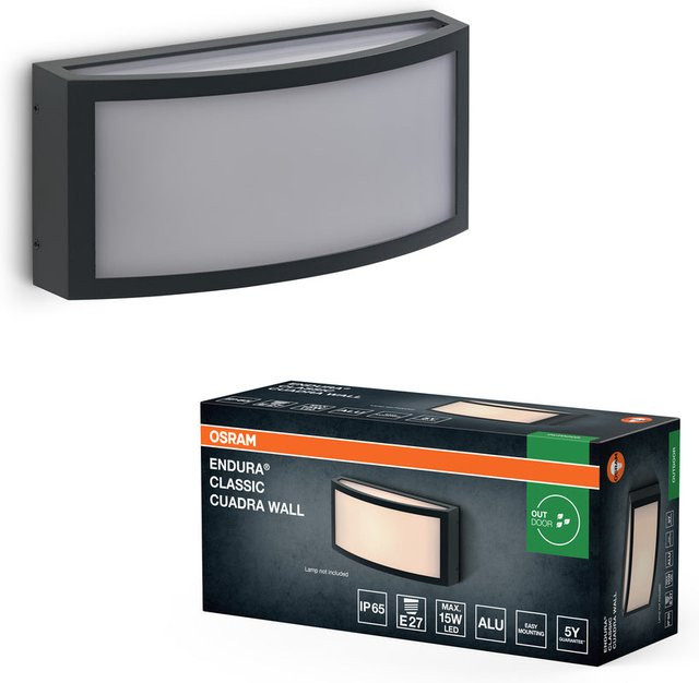 OSRAM ENDURA CLASSIC CUADRA Außenleuchte Wandleuchte aus Aluminium in Grau mit E27-Fassung und IP65 Schutzklasse - Bild 1