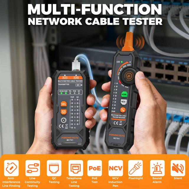 POROMETISTO Netzwerk Kabel Tester MCT01 RJ11 RJ45 Draht Tracker für Cat5 Cat6 in Schwarz - Bild 1