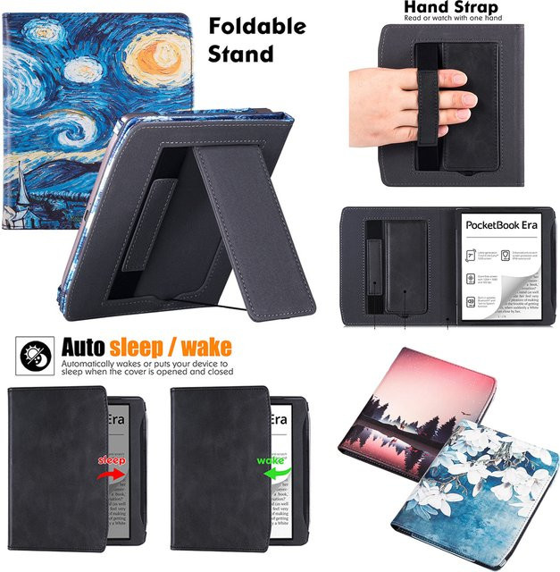 Moboons PU Lederbezug für PocketBook Era 7 Zoll mit Handschlaufe und Auto Wake Schlaf Funktion in Schwarz - Bild 1
