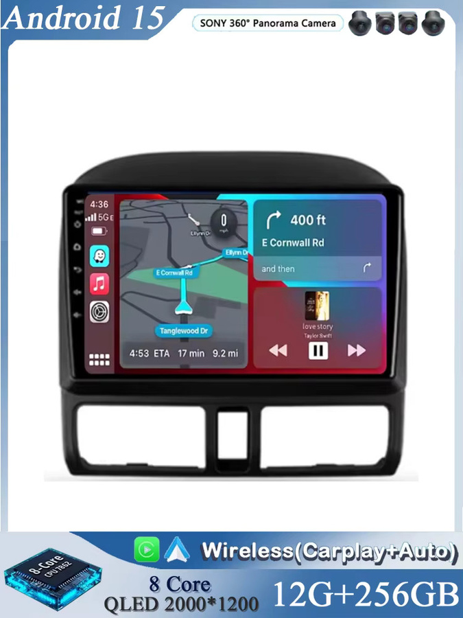 TIEYEZ Android 16 Auto-Multimedia-Videoplayer für Honda CR-V CRV 2 (2001 - 2006) mit Carplay, GPS, QLED Display und 360 Kamera, Schwarz - Bild 4