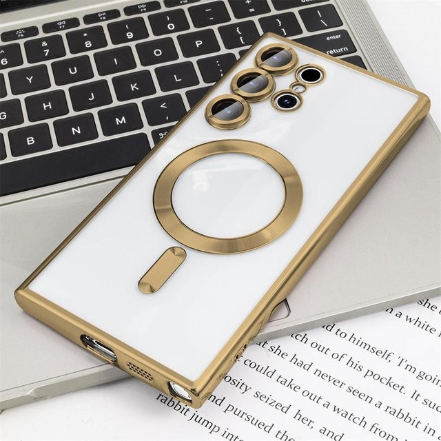 Magnetische MagSafe Handyhülle für Samsung Galaxy S25 Ultra S24 Plus S23 S22 S21 FE transparent goldgelb - Bild 1