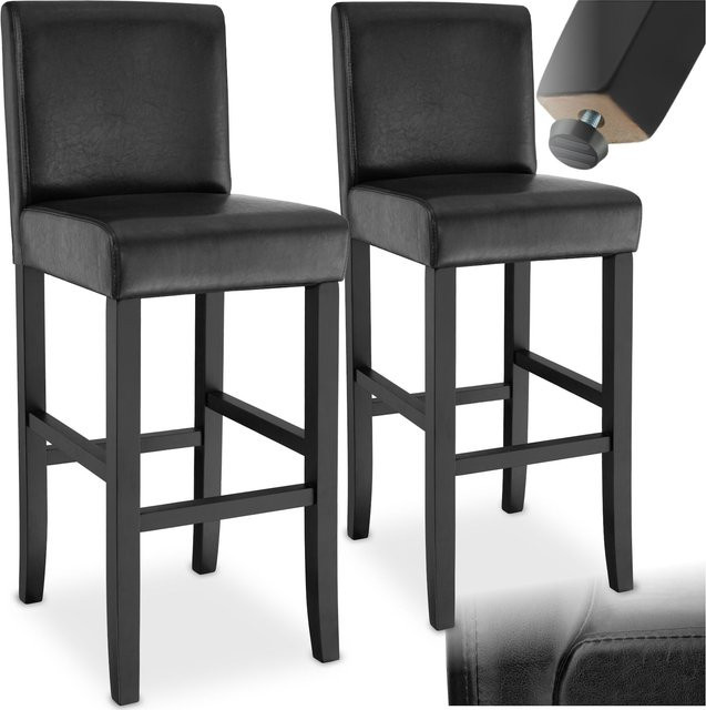 tectake Barhocker 2er Set gepolstert mit Rückenlehne aus Kunstleder und Massivholz in Schwarz, B/T/H: 41 x 40 x 107 cm, Sitzhöhe: 76 cm - Bild 1