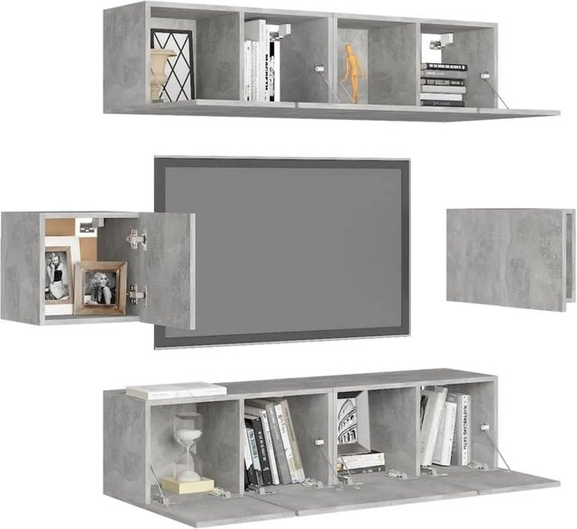 vidaXL 6-tlg. TV-Schrank-Set Modell 5 in Betongrau aus Holzwerkstoff für dein Wohnzimmer, Wandmontage, 4 x B: 60 cm, T: 30 cm, H: 30 cm und 2 x B: 30,5 cm, T: 30 cm, H: 30 cm - Bild 1