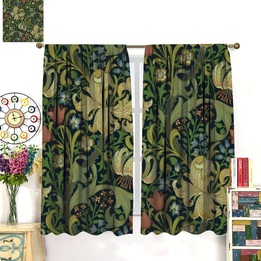 William Morris Vintage Verdunkelungsvorhänge mit Blumenmuster im Boho-Stil, 2er-Set, Breite: 200 cm, Höhe: 330 cm - Bild 2