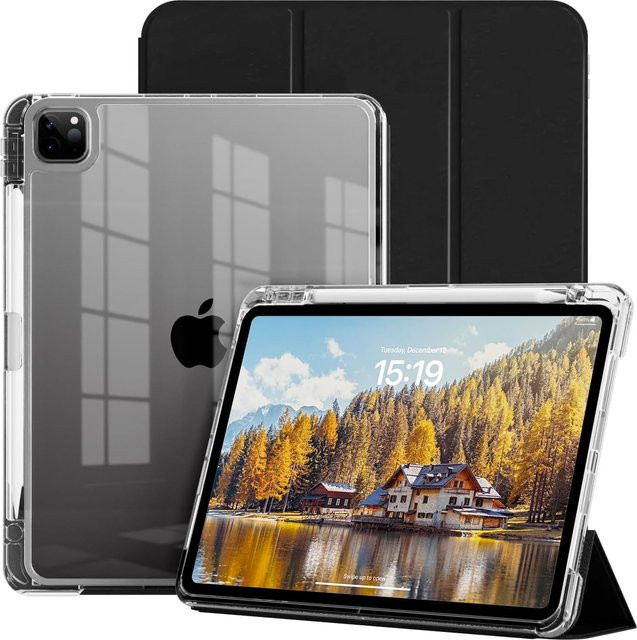 Transparente Kristall-Tablet-Hülle mit Stiftschlitz und magnetischem Flip-Stand für Apple iPad Pro 11 (2018/2020/2021/2022) aus PU-Leder in Transparent oder Grau - Bild 1