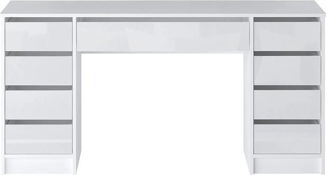 Schreibtisch Jenemi von Vente-unique in Weiß mit glänzender Oberfläche und Doppelunterschrank, Breite: 152,3 cm - Bild 1
