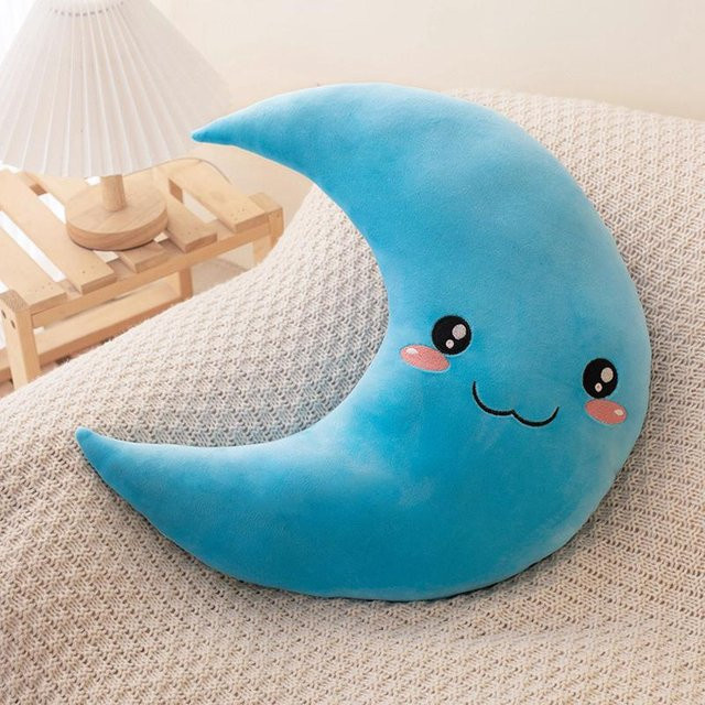 Yiran Health & Beauty Kawaii Wassertropfen und Mond Plüschkissen in Blau, Dekoration und Nackenstütze für Kinder, Breite: 25 cm - Bild 1