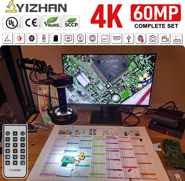 YIZHAN Elektronisches Digitalmikroskop mit 60MP 4K Auflösung, 150x Linse, HDMI VGA USB Anschluss und FoldBracket in Schwarz - Bild 1