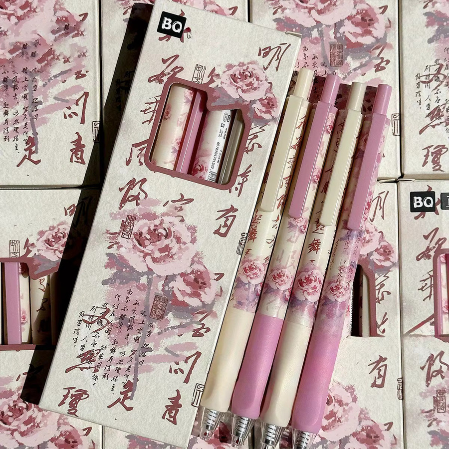 4-teiliges Set Schmetterlingsstifte in Rosenform mit Druckknopf in Pink für Tagebücher und Schulbedarf - Bild 3