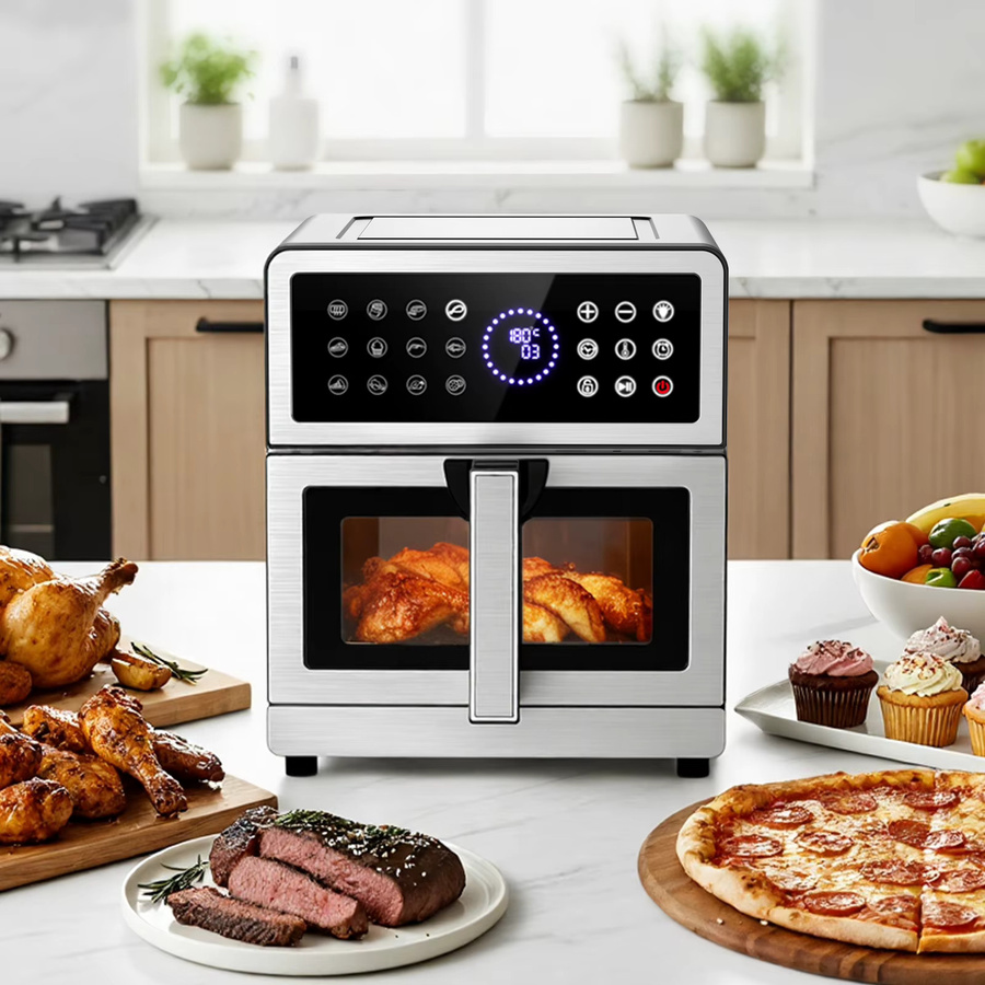 EMPHSISM Heißluftfritteuse mit 8L Fassungsvermögen, 2150 W, Silber, Metallgehäuse mit Sichtfenster und 12 Programmen - Bild 6