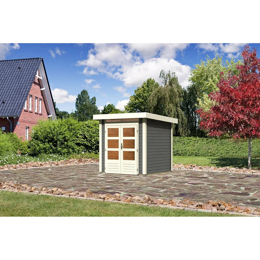 Karibu Holz-Gartenhaus Kumla 1 in Terragrau mit Pultdach und modernem Design, B/T: 200 x 200 cm - Bild 2