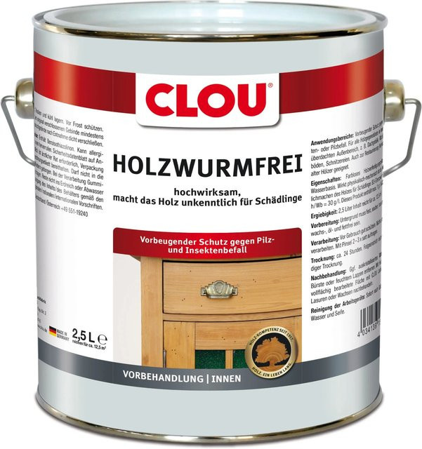 Clou Holzwurm-Frei Holzschutzmittel, Farblos, 2,5 l - Bild 1