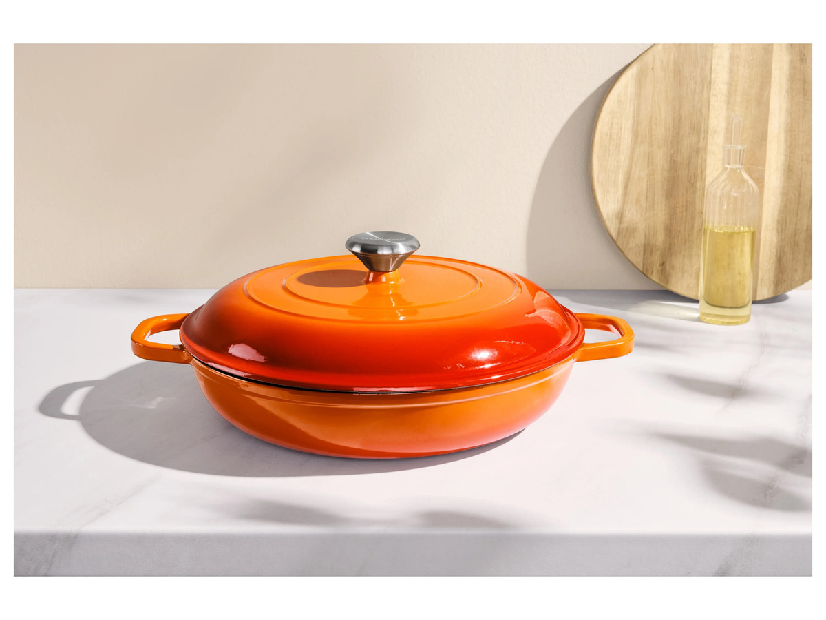 SILVERCREST Premium-Gusseisenservierpfanne, emailliert, Orange, Durchmesser: 30 cm - Bild 2
