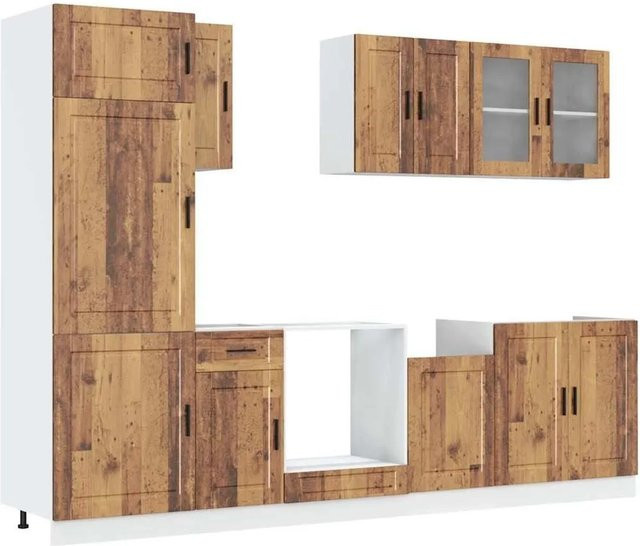 vidaXL Küchenschrank-Set Kalmar in Altholz-Optik, 8-teiliges Set aus Holzwerkstoff und Glas, braun - Bild 1