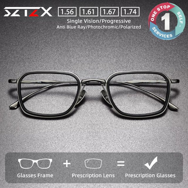 SZTZX Progressive Lesebrille, Rechteck, Vollrand, Titan, Schwarz - Bild 1