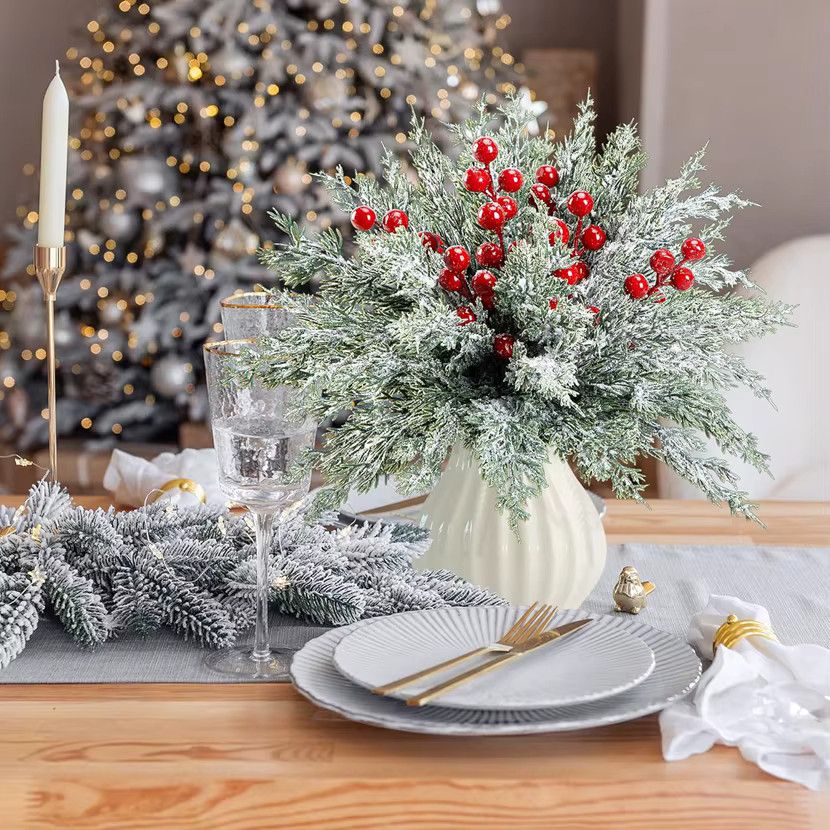 10 oder 20 Stück künstliche Zypresse Blätter von dywjt in Grün und Burgunderrot für deine Tischdekoration, Garten oder Weihnachtsdekoration - Bild 5