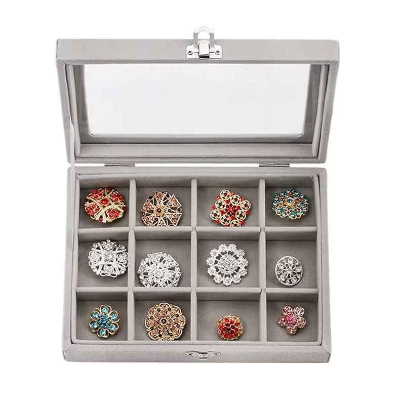 Tragbarer Schmuck-Organizer aus Samt in Grau für Ringe, Ohrringe und Schmuckdisplay - Bild 2