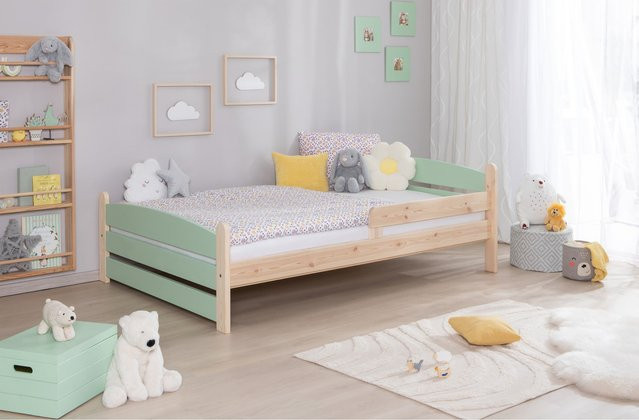 TiCAA Einzelbett Mello Kinderbett und Jugendbett aus Massivholz in Grün im skandinavischen Design - Bild 1