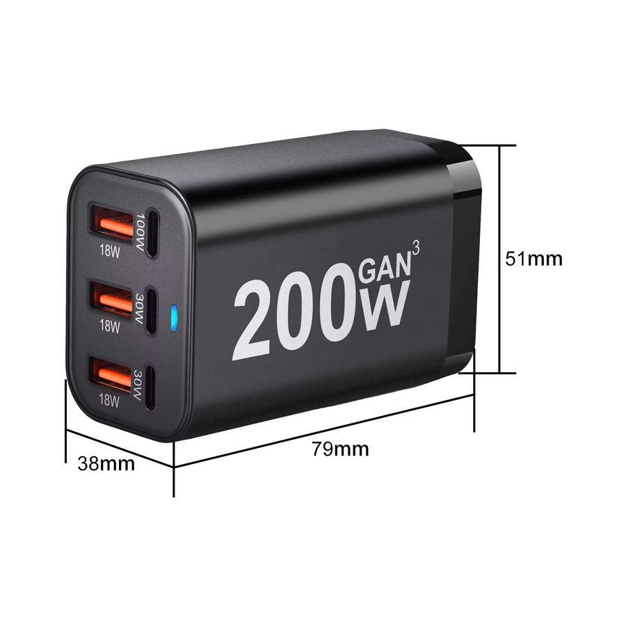 Deepartner 200W 6-Port GaN USB-C Schnellladegerät in Schwarz für iPhone und Samsung Serien - Bild 2