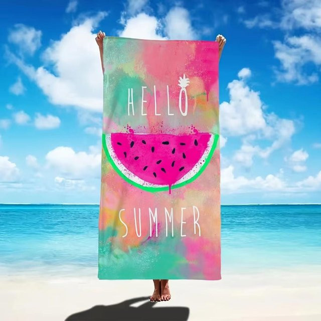 JMG Household Supplies Strandtuch Hallo Sommer mit Wassermelonen-Print, Mikrofaser, Mehrfarbig, B: 80 cm, L: 160 cm - Bild 1
