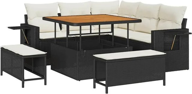 vidaXL Garten-Sofa-Set 8-teilig aus Polyrattan in Schwarz mit Polsterung und Kissen für Terrasse und Garten - Bild 1