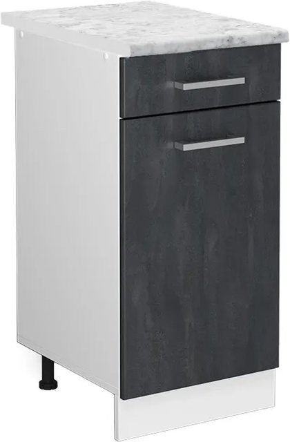 Vicco Küchenunterschrank R-Line Schubladenschrank in Schwarz Beton Optik mit Marmor-Applikation und weißem Korpus, Breite: 40 cm - Bild 1