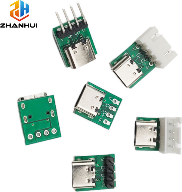Typ-C 4-Pin-Stromadapterplatine als gerader oder Winkel-PCB-Anschluss für Datenkabel-Tests und Lademodule in Grün - Bild 1