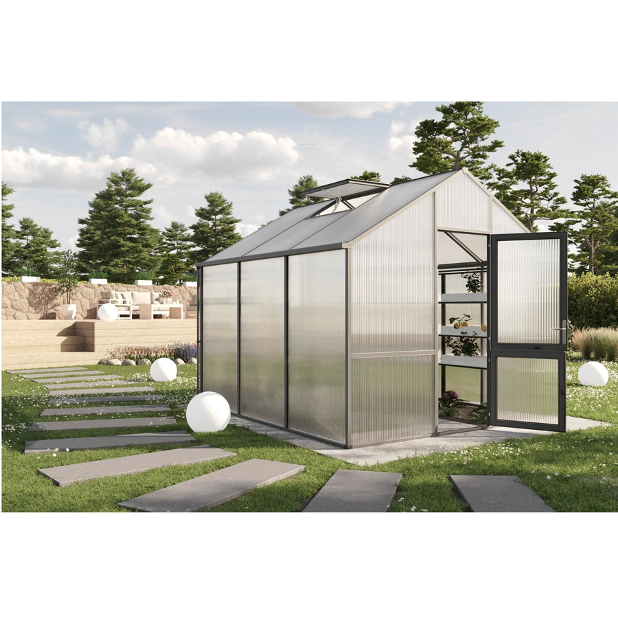 KGT Gewächshaus Dahlie III in Anthrazit-Grau mit 9,6 m² Fläche und 16 mm HKP - Bild 2