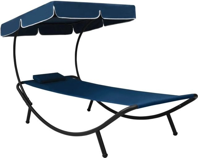 vidaXL Garten-Sonnenliege mit Sonnendach und Kissen in Blau aus pulverbeschichtetem Stahl und UV-beständigem Polyester - Bild 1