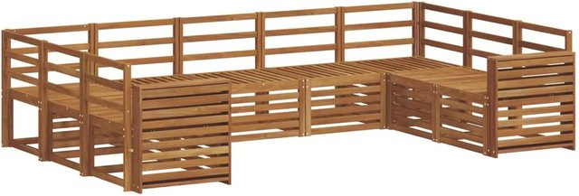 vidaXL Sofagarnitur 9-teilig aus Akazie Massivholz in Natur Braun, U-Form mit Latten-Design - Bild 1