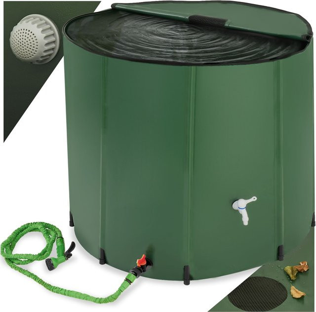tectake Regentonne mit Hahn und Überlaufschutz, Grün, 750 l, B/T/H: 98 x 98 x 100 cm - Bild 1