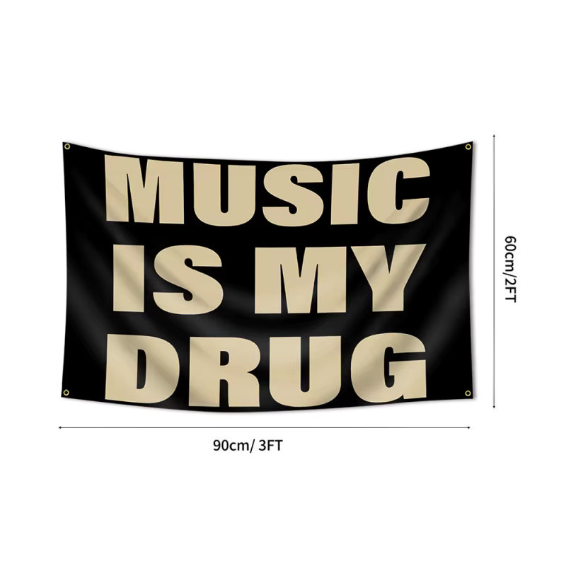 VIKAMA Music Faith Golden Slogan Wandteppich in Gold und Schwarz als moderne Textil-Wanddekoration - Bild 2