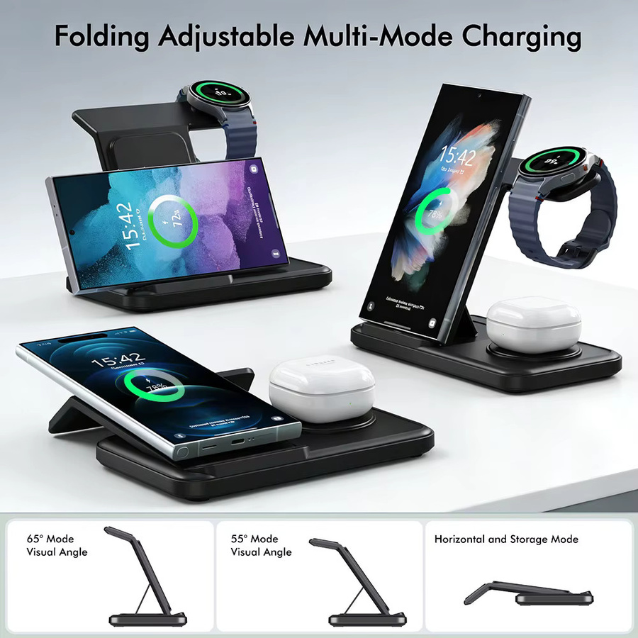 VIKEFON 3-in-1 Kabelloses Ladegerät für Samsung Galaxy S25 S24 S23 S22, Buds3 Pro und Galaxy Watch, Schnelle Ladestation, Schwarz - Bild 3