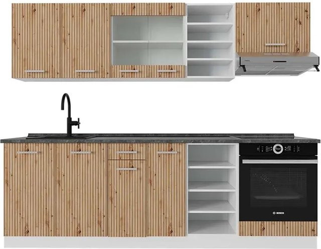 Vicco R-Line Küchenzeile Artisan Eiche/Weiß in Anthrazit, Breite: 240 cm - Bild 1
