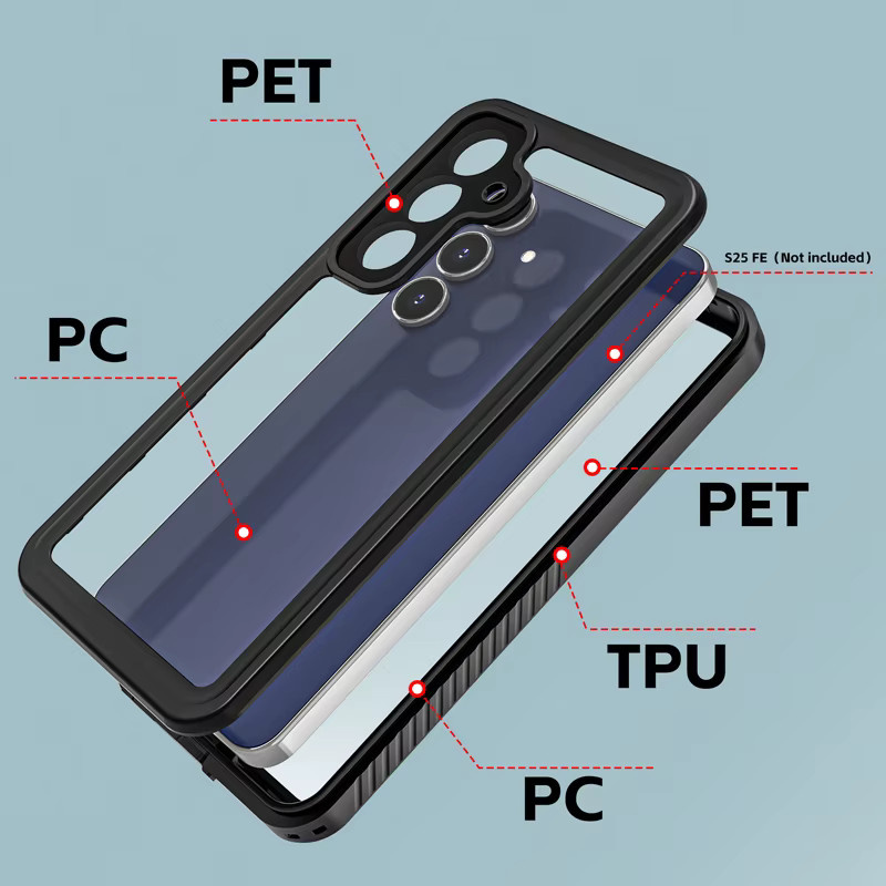 Shellbox Handyhülle aus PC und TPU mit Linsenschutz, IP68 wasserdicht und robust, Farbe: Schwarz, passend für Samsung Galaxy S23, S24, S25, S25 Edge Ultra und S26 Serie - Bild 5