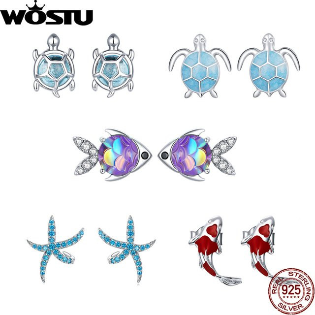 WOSTU Ohrstecker 925 Silber, Seestern, Zirkonia, Damen - Bild 1