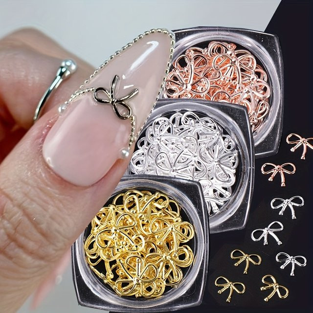 SWEET TREND Nageldekoration Weidenbögen aus Metall, Gold und Silber, 3 Stück - Bild 1