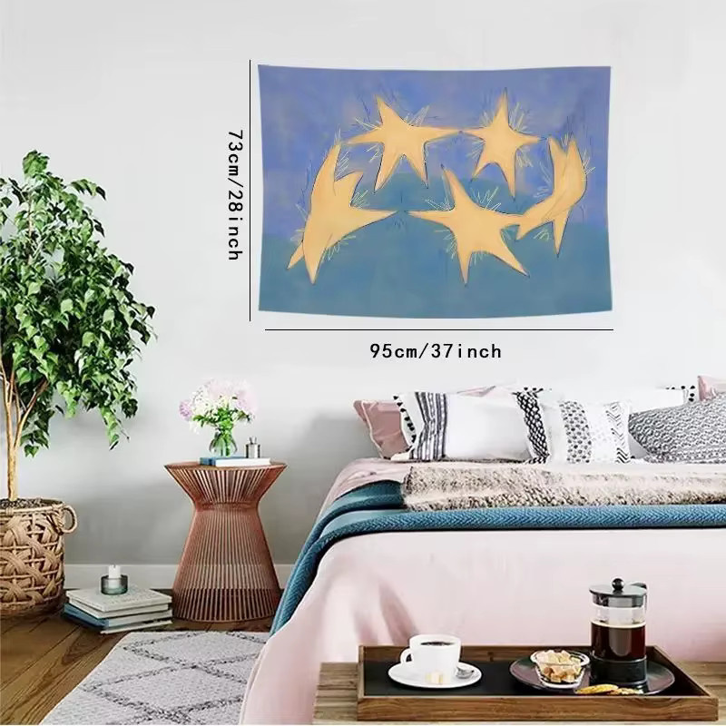 VIKAMA Abstrakter Stern-Wandteppich in Blau und Gelb, minimalistischer Wandbehang aus Textil, Breite: 75 cm, Höhe: 58 cm - Bild 2