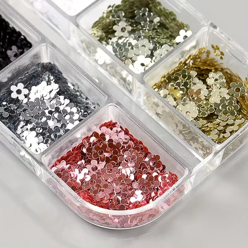 SJP Mini-Nailart-Accessoires mit 6 Fächern, Silber, Rosa, Schwarz, Weiß, Glitzer - Bild 4