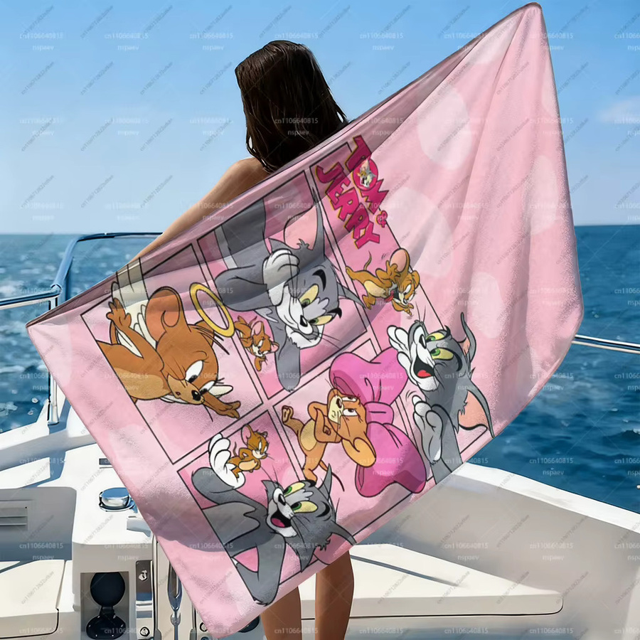 52TOYS Strandtuch aus Mikrofaser mit Tom & Jerry Comic Panel Design in Pink, schnell trocknend und saugfähig - Bild 3