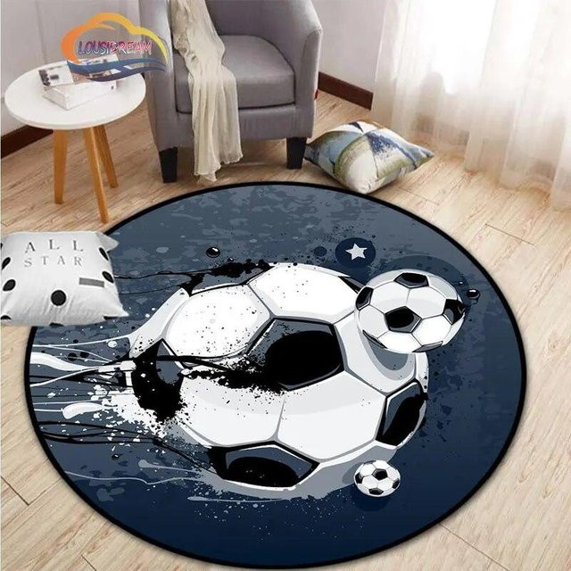 Runder Fußball-Teppich von Magic Zhu in Blau mit Cartoon-Motiv für Kinder und Wohnzimmer, Durchmesser: 150 cm - Bild 1