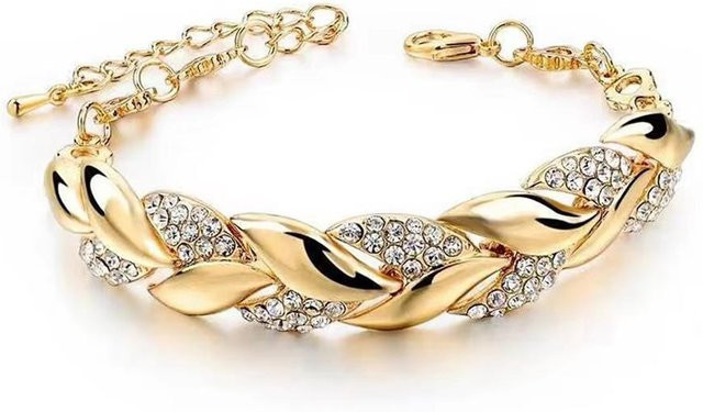 Armband Charme, Blatt, Kristall, goldgelb, Damen, 19cm - Bild 1
