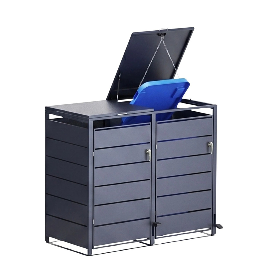 osoltus PedBox Mülltonnenbox mit Pedal für 2 Mülltonnen, Anthrazit, Aluminium und verzinkter Stahl, B/T/H: 116 x 80 x 145 cm - Bild 2
