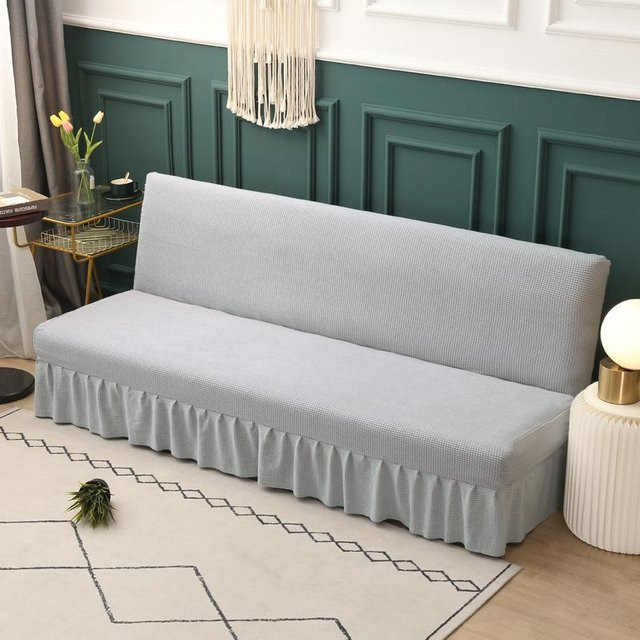 Stretch Ärmelloser Futonbezug mit Volant Jacquard für Schlafsofa und Couch, Geometrisches Design, Polyester, Breite: 185 cm - Bild 1