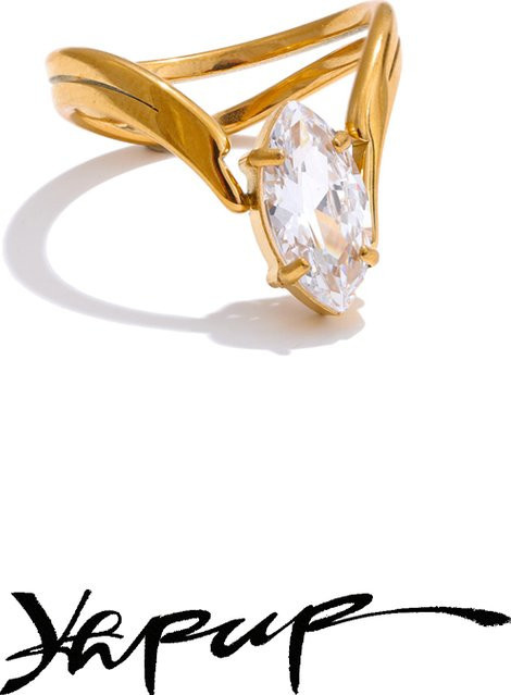Yhpup Zirkonia-Ring, Edelstahl, Gold, Unisex - Bild 1